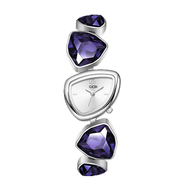 Geometric Stone Watch - Silver Link Watch with Three Crystal Shapes (5 Colors)