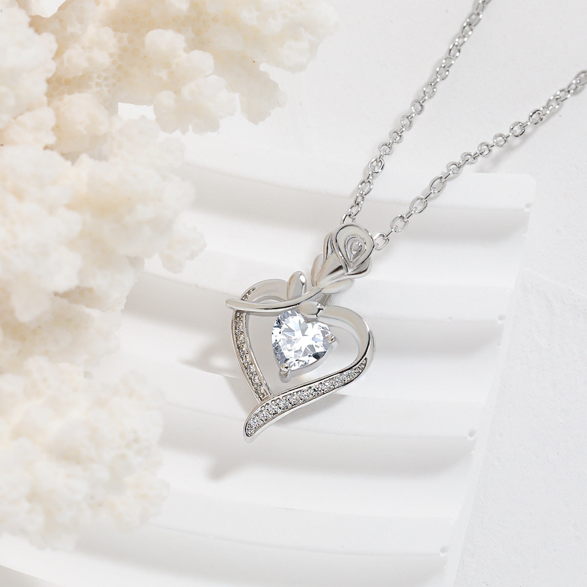 Crystal Heart Pendant Necklace - Silver Plated Necklace with Heart Design