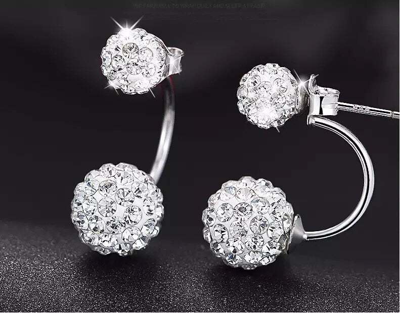 Double Sided Crystal Ball Earrings - Front Back Stud Set