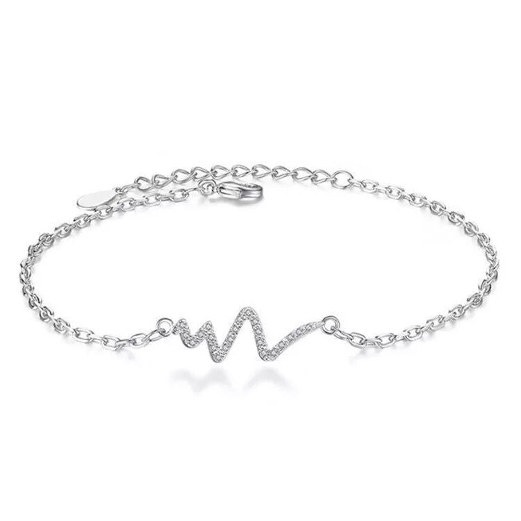 Heartbeat Bracelet - Crystal Pavé EKG Line Bracelet in Silver