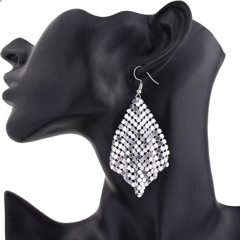 Crystal Mesh Drop Earrings - Waterfall Statement Earrings with Sparkle Chain Fringe (4 Colors)
