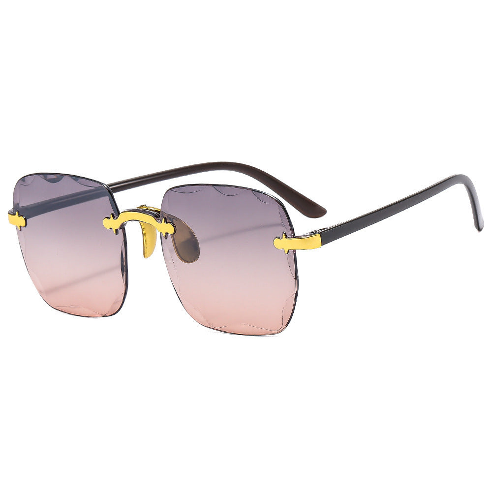 Rimless Square Sunglasses - Oversized Gradient Sunglasses with Gold Accents (6 Colors)