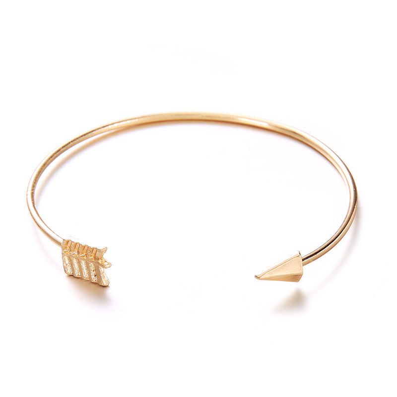 Open Cuff Bracelet Set - Arrow and Knot Design Bangles in Gold (2-Piece Set)