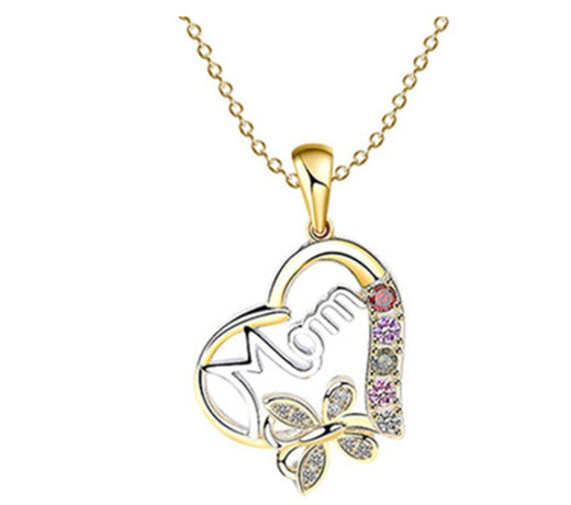 Mom Heart Ring & Necklace Set - Butterfly Accent with Colorful Crystal Stones