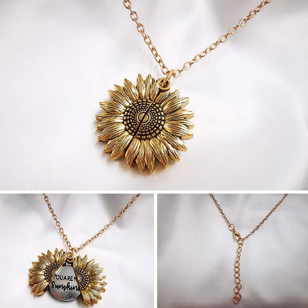 You Are My Sunshine Necklace - Sunflower Locket Pendant with Hidden Message