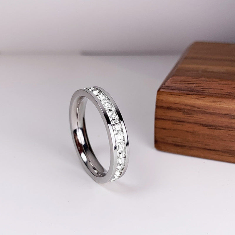 Crystal Band Ring - Titanium Steel Ring with Double Row Pavé Stones