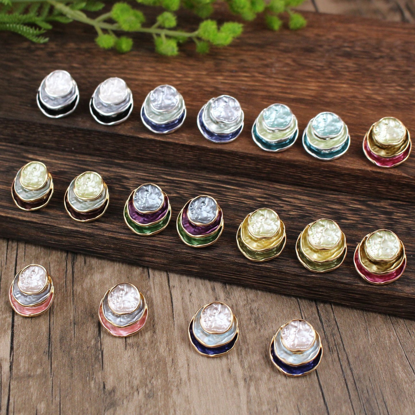 Enamel Moon Stud Earrings - Layered Crescent Moon Earrings with Marble Finish (9 Colors)