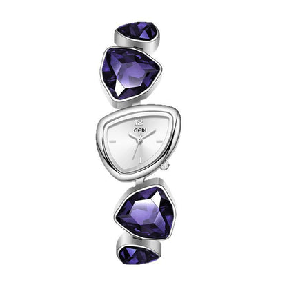 Geometric Stone Watch - Silver Link Watch with Three Crystal Shapes (5 Colors)