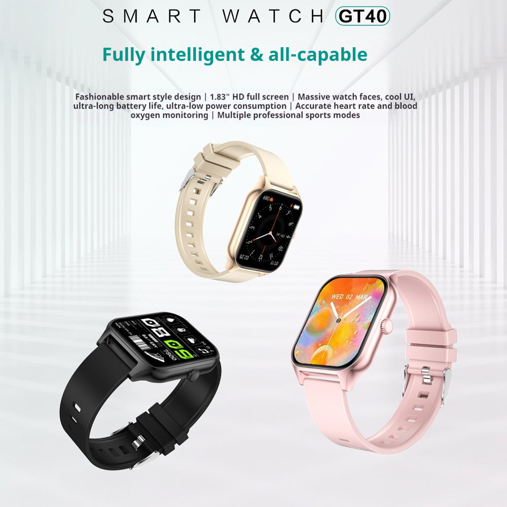 GT40 Smartwatch - Full Screen Fitness Tracker with HR Monitor and Multiple Sport Modes (4 Colors)