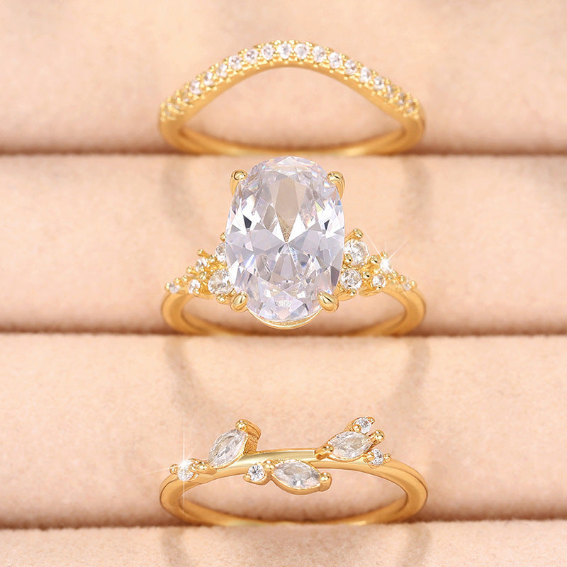 Stackable Ring Set - 3-Piece Gold Ring Collection with Crystal Accents