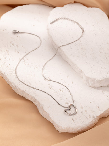 Abstract Heart Pendant Necklace - Simple Chain Necklace with Modern Heart Accent