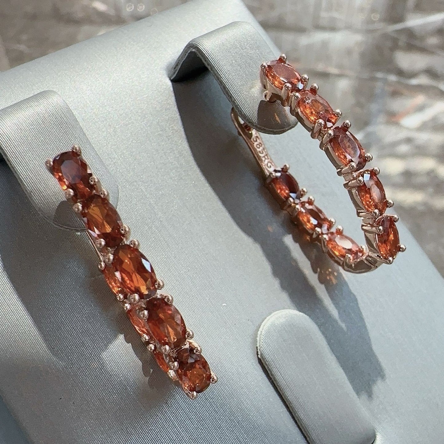 Gemstone Cluster Hoop Earrings - Oval Hoops with Marquise Crystal Row (10 Colors)