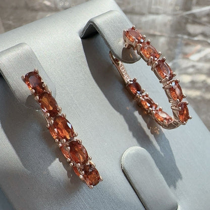 Gemstone Cluster Hoop Earrings - Oval Hoops with Marquise Crystal Row (10 Colors)