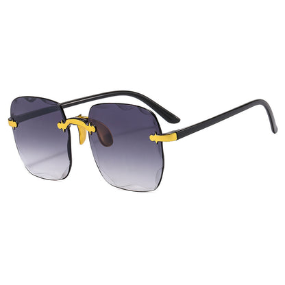 Rimless Square Sunglasses - Oversized Gradient Sunglasses with Gold Accents (6 Colors)