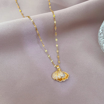 Delicate Shell Necklace - Dainty Gold Chain Necklace with Shell Pendant Accent