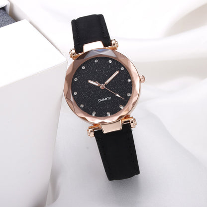 Glitter Dial Watch - Rose Gold Women's Watch with Sparkle Face and Leather Strap (8 Colors)