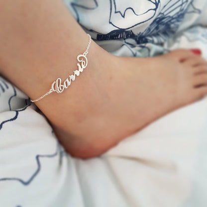Custom Name Anklet - Personalized Script Nameplate Anklet in Gold, Silver or Rose Gold