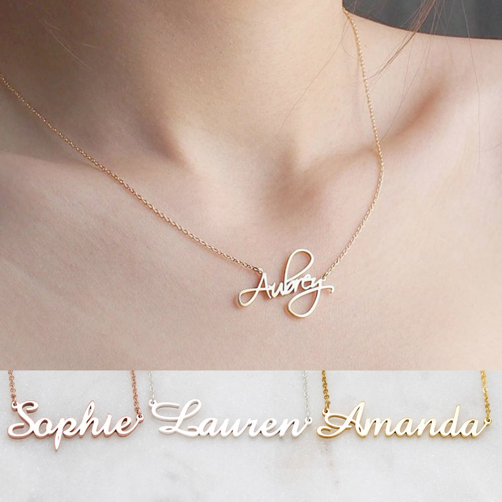 Custom Name Necklace - Personalized Script Nameplate in Gold, Silver or Rose Gold
