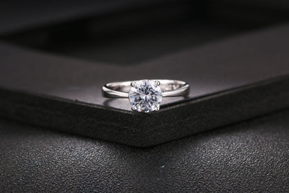 Crystal Solitaire Ring - Timeless Round Stone Engagement Ring in Silver