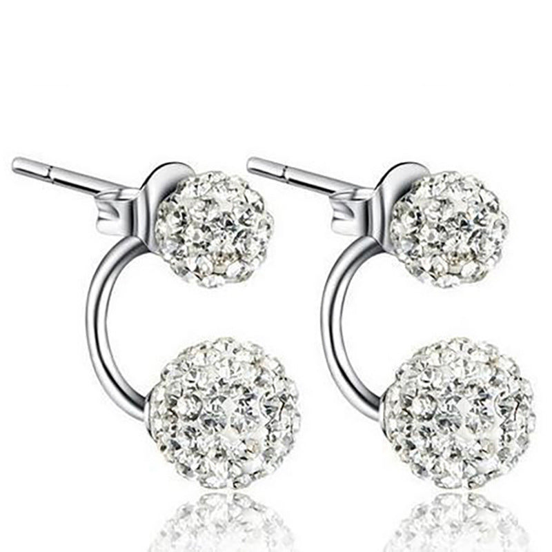 Double Sided Crystal Ball Earrings - Front Back Stud Set
