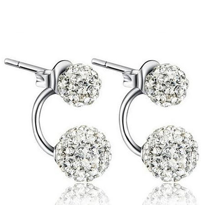 Double Sided Crystal Ball Earrings - Front Back Stud Set