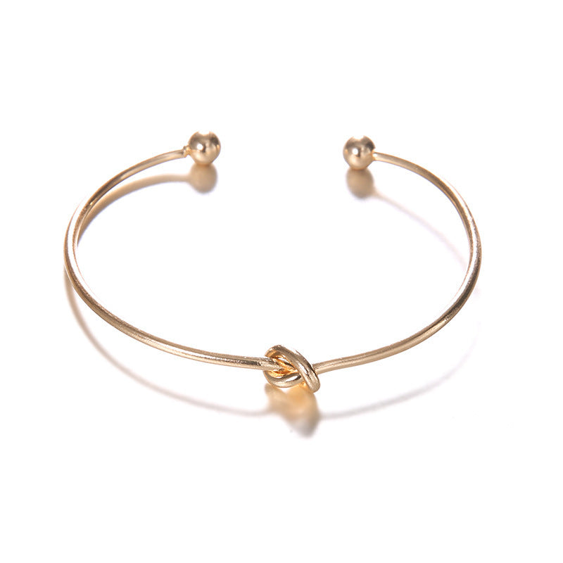 Open Cuff Bracelet Set - Arrow and Knot Design Bangles in Gold (2-Piece Set)