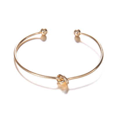 Open Cuff Bracelet Set - Arrow and Knot Design Bangles in Gold (2-Piece Set)