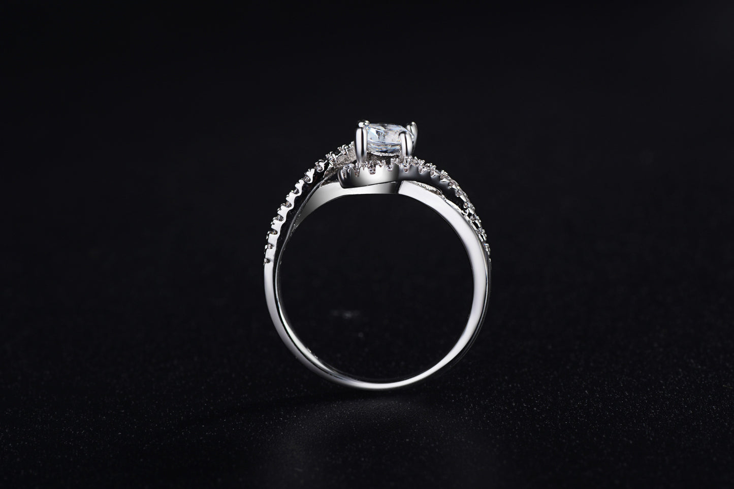 Split Shank Halo Ring - Twisted Band with Crystal Center