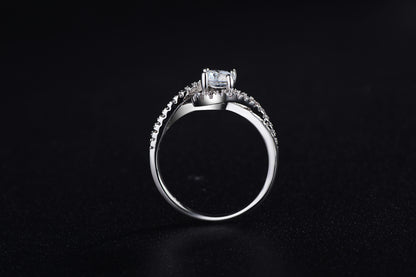 Split Shank Halo Ring - Twisted Band with Crystal Center