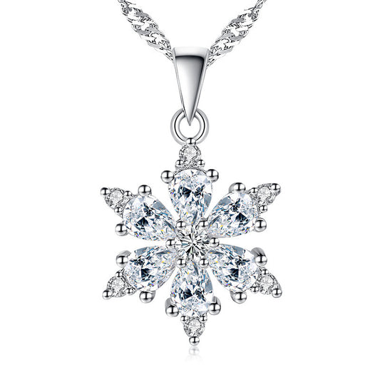 Crystal Snowflake Necklace - Sparkling Silver Plated Pendant with Marquise Stones