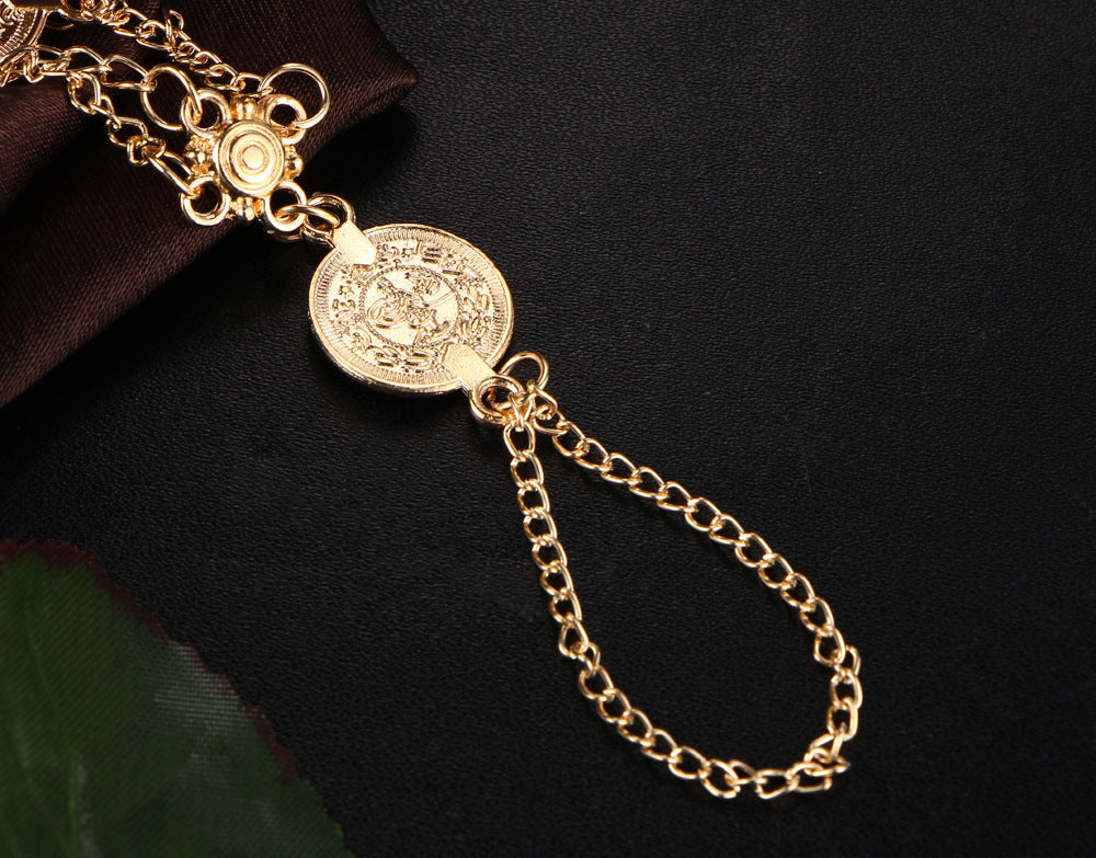 Boho Barefoot Sandal Foot Chain - Multi-Layer Anklet to Toe Ring with Coin Charms