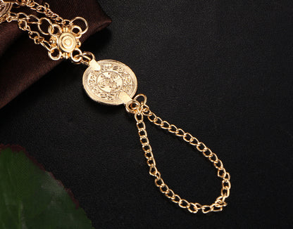 Boho Barefoot Sandal Foot Chain - Multi-Layer Anklet to Toe Ring with Coin Charms