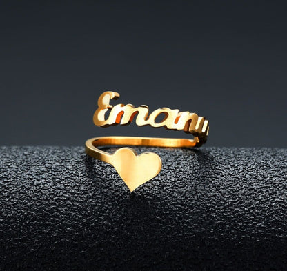 Personalized Name Ring - Custom Script Ring with Heart (Gold or Silver)