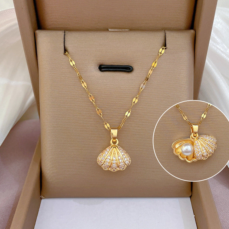 Delicate Shell Necklace - Dainty Gold Chain Necklace with Shell Pendant Accent