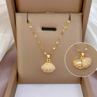 Delicate Shell Necklace - Dainty Gold Chain Necklace with Shell Pendant Accent