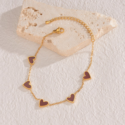 Enamel Heart Chain Bracelet - Gold or Silver Multi-Heart Bracelet (4 Colors)