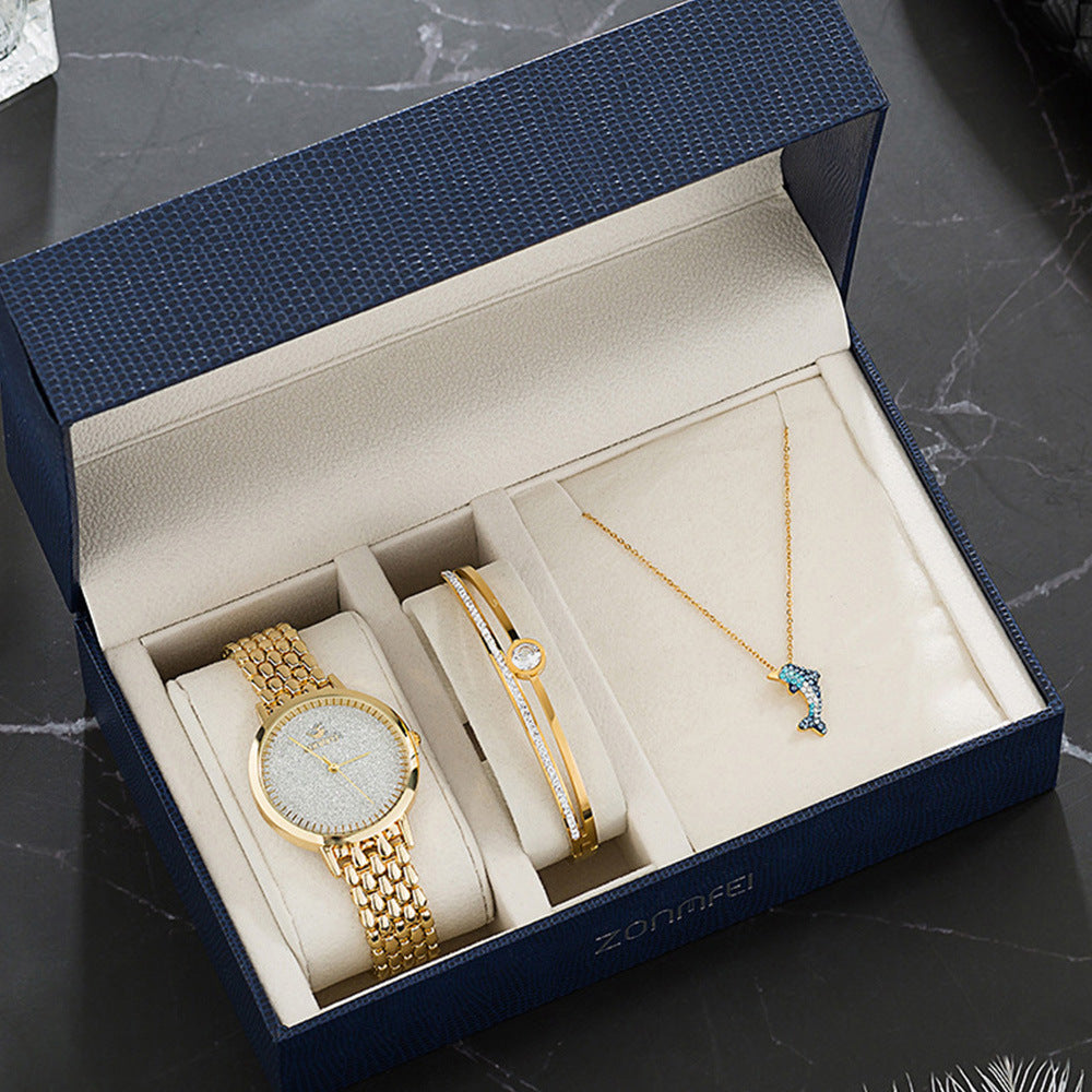 Elegant Watch Jewelry Gift Set - Women's Watch with Matching Bracelet and Necklace