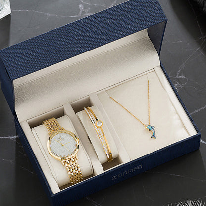 Elegant Watch Jewelry Gift Set - Women's Watch with Matching Bracelet and Necklace