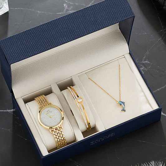 Elegant Watch Jewelry Gift Set - Women's Watch with Matching Bracelet and Necklace