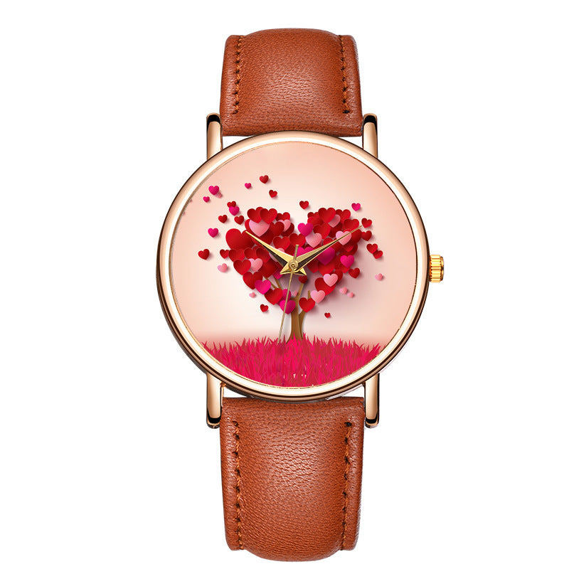 Heart Tree Art Watch - Romantic Love Tree Illustration Watch with Leather Strap