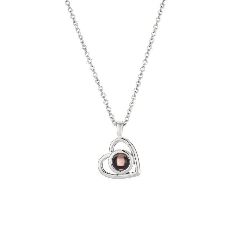 Custom Photo Projection Necklace - Hidden Picture Heart Pendant in Sterling Silver