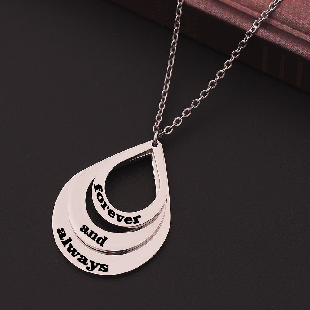 Custom Family Necklace - Personalized Layered Teardrop Pendant with Names and Heart (2-3 Names)