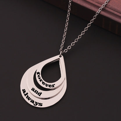Custom Family Necklace - Personalized Layered Teardrop Pendant with Names and Heart (2-3 Names)