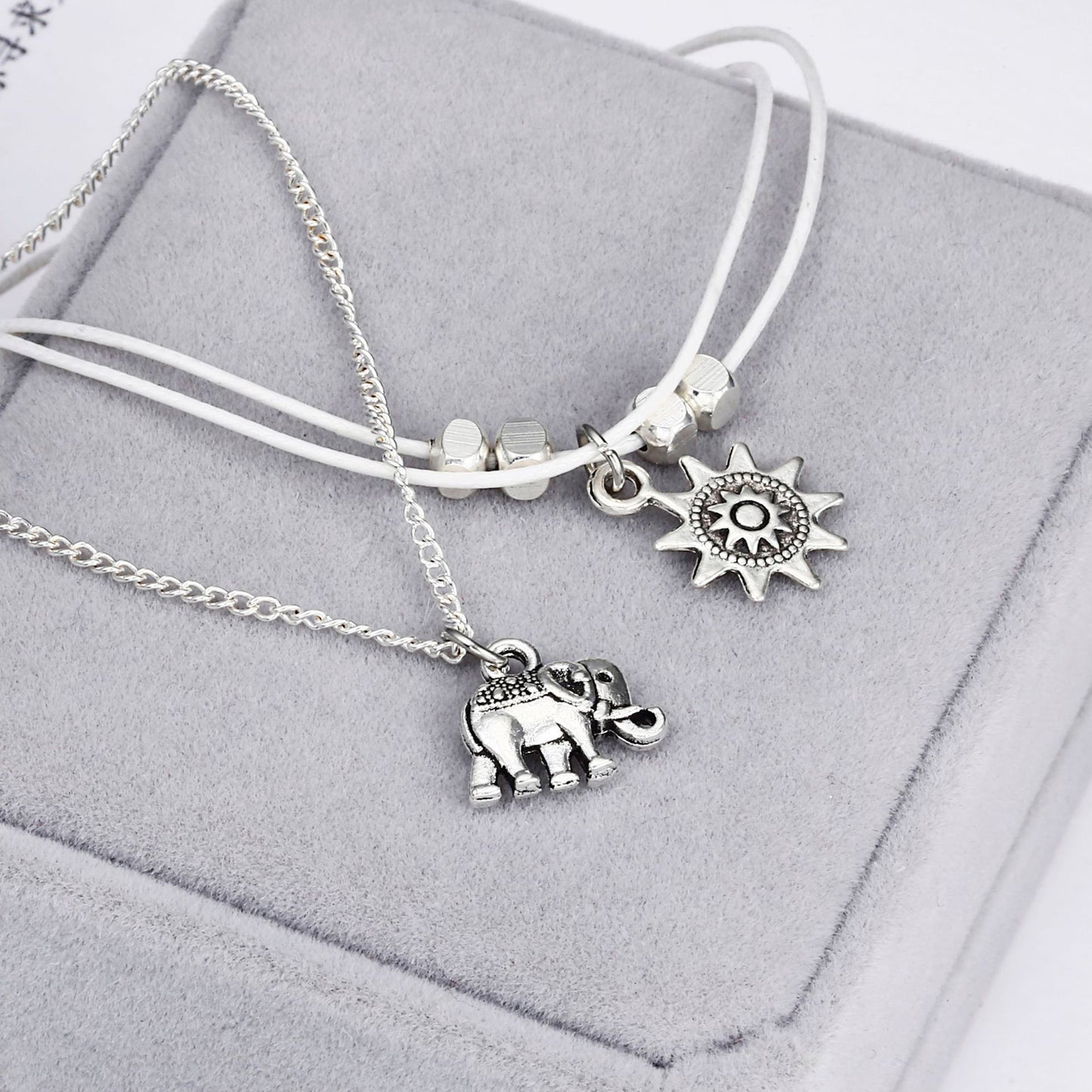 Sun and Elephant Multi-Layer Anklet in jewelry box