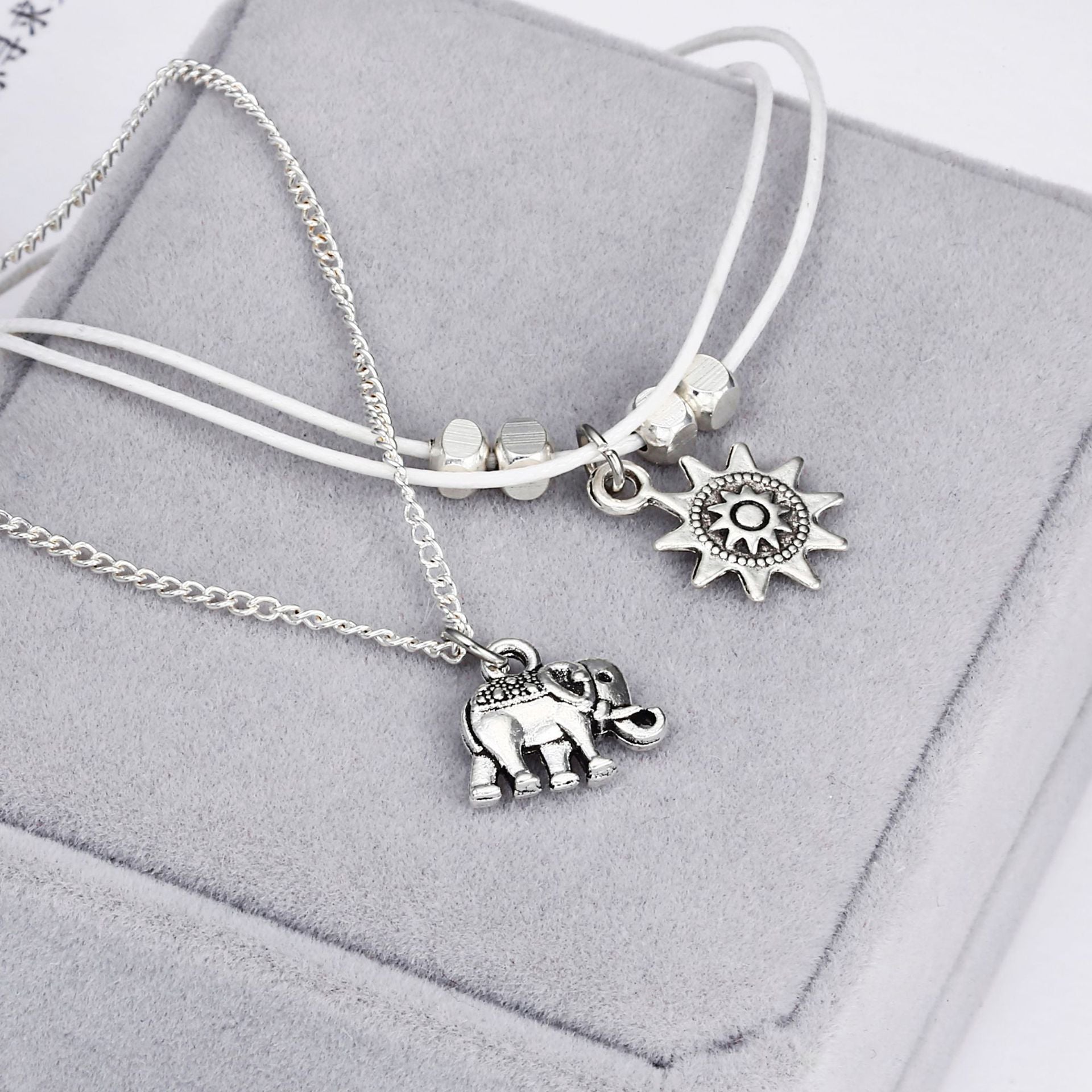 Sun and Elephant Multi-Layer Anklet in jewelry box