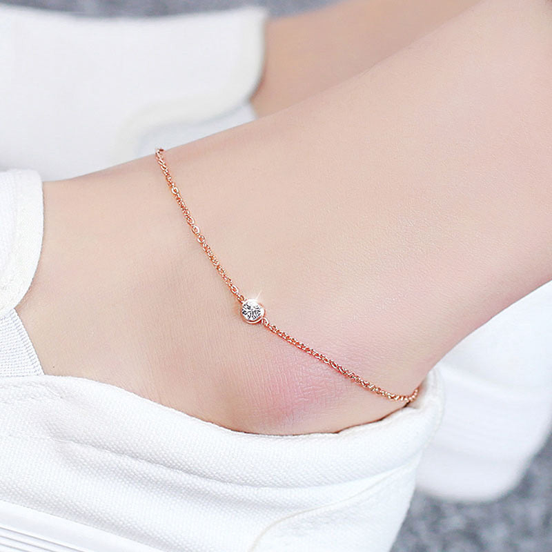 Dainty Crystal Anklet - Minimalist Single Stone Chain Anklet