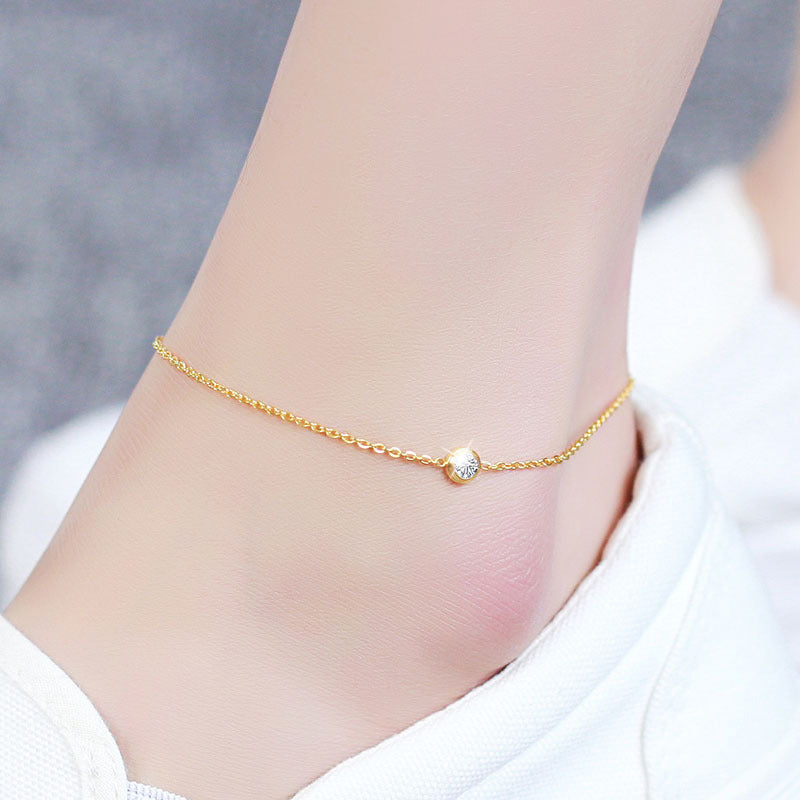 Dainty Crystal Anklet - Minimalist Single Stone Chain Anklet