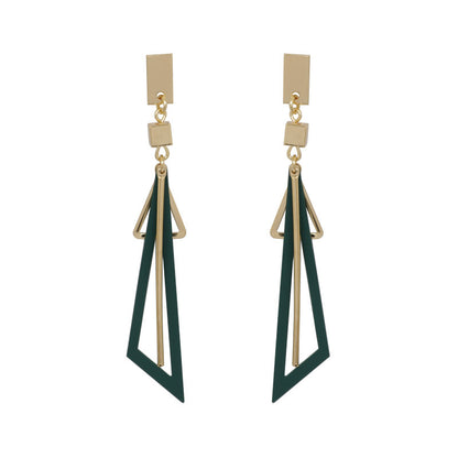 Geometric Triangle Drop Earrings - Two Tone Statement Dangles