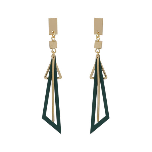 Geometric Triangle Drop Earrings - Two Tone Statement Dangles