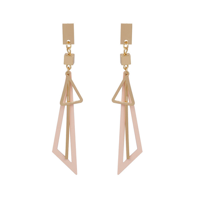 Geometric Triangle Drop Earrings - Two Tone Statement Dangles